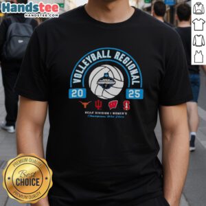 2025 NCAA Division I Women's Volleyball T-Shirt featuring Longhorns, Hoosiers, Wisconsin, and Stanford logos.