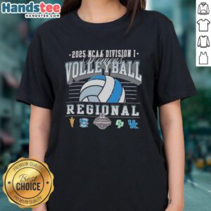Alt Text: 2025 NCAA Division I Women's Volleyball Regionals tee featuring Arizona State, Creighton Bluejays, Cal Poly, and Kentucky.