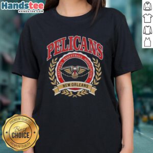 Alt Text: Ladies' tee featuring the New Orleans Pelicans NBA crest, perfect for fans of the National Basketball Association.