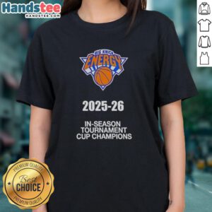 Nice New York Knicks 2025-26 In-Season Tournament Cup Champions ladies tee showcasing team pride and style.