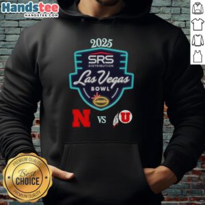 2025 Las Vegas Bowl hoodie featuring Nebraska Cornhuskers vs Utah Utes design at Allegiant Stadium.