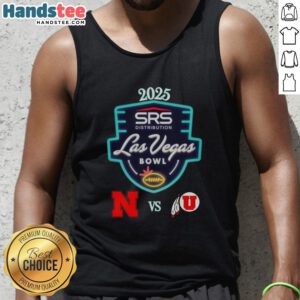 2025 Las Vegas Bowl tank top featuring Nebraska Cornhuskers vs Utah Utes design at Allegiant Stadium.