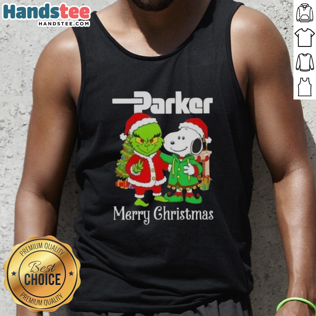 Nice Parker Hannifin X Grinch and Snoopy Merry Christmas tank top featuring festive designs for holiday cheer.