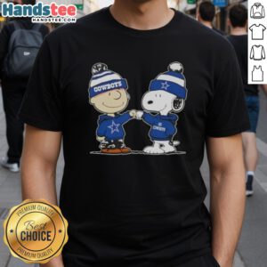 Alt Text: Nice Peanuts Charlie Brown and Snoopy fist bump in Dallas Cowboys football T-Shirt, perfect for fans.