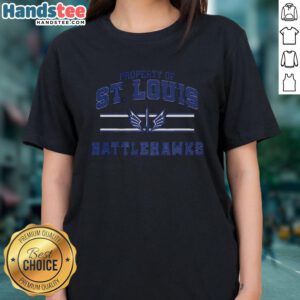 Stylish St. Louis Battlehawks UFL logo ladies tee with stripes, perfect for fans of the team and casual wear.
