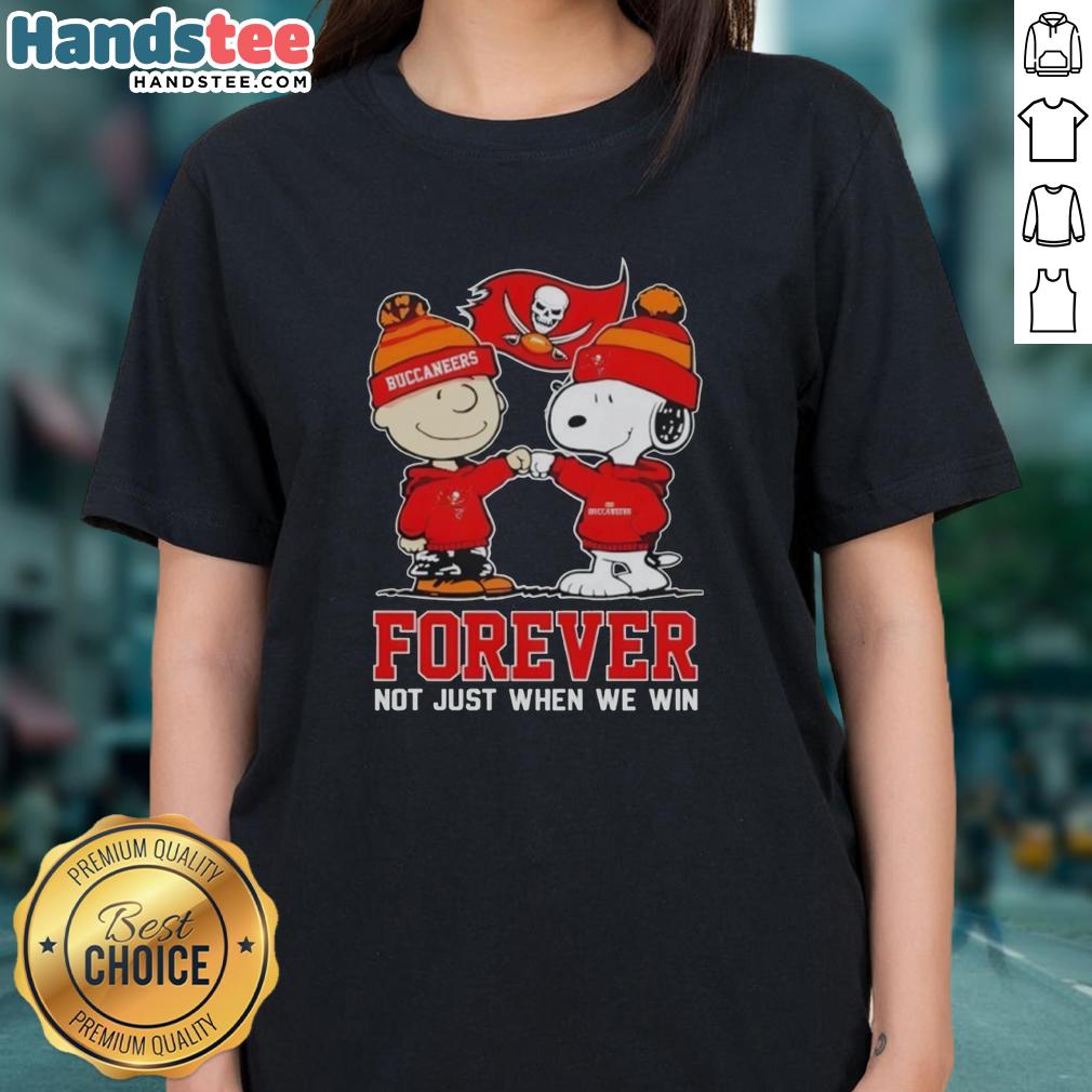 Nice Tampa Bay Buccaneers X Charlie Brown vs Snoopy Forever Ladies Tee, showcasing playful sports-themed design.