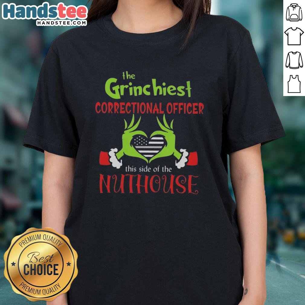 Nice The Grinchiest Correctional Officer T-shirt for ladies, featuring a fun design perfect for holiday cheer and humor.