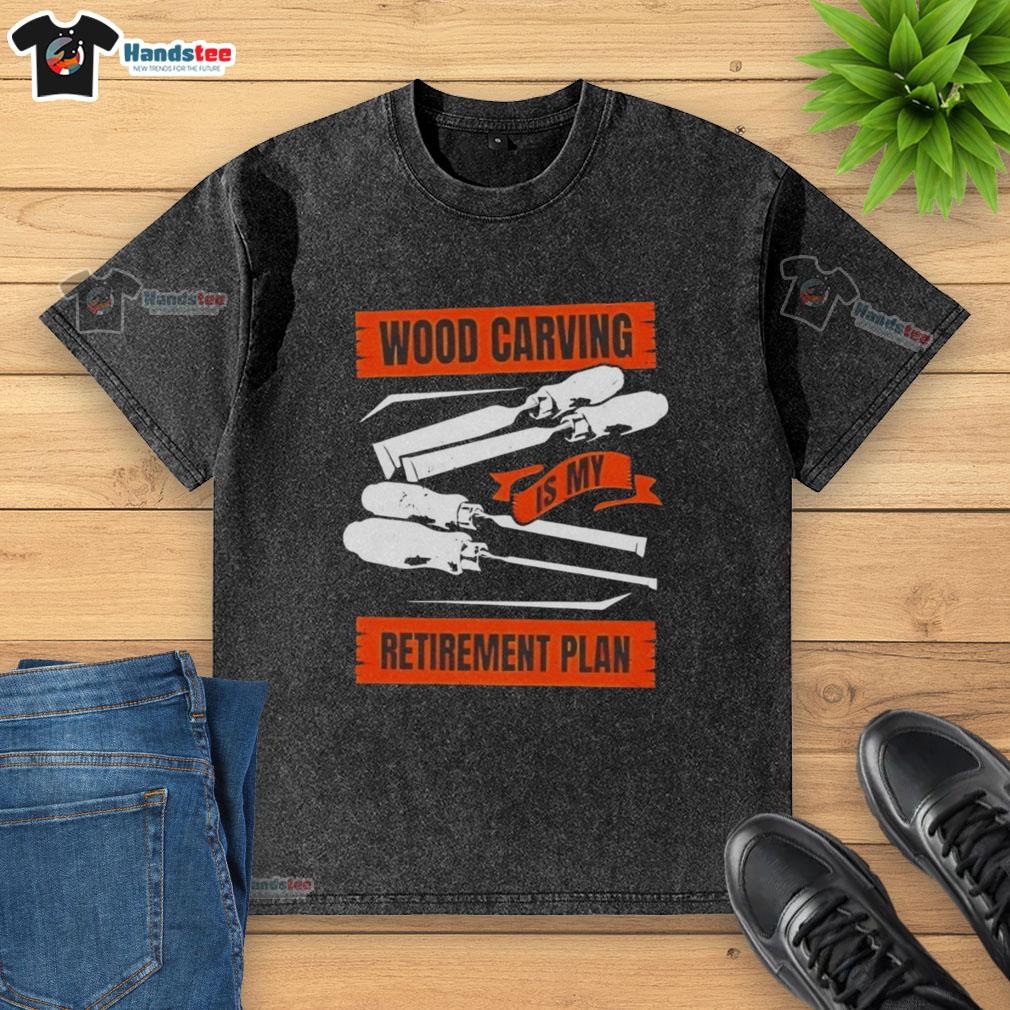 Alt Text: Washed t-shirt featuring a nice wood carving design, perfect for showcasing your retirement plan style.