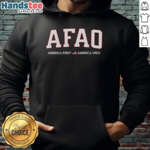 Official AFAO America First America Only Hoodie in black, featuring bold logo design for patriotic fashion enthusiasts.