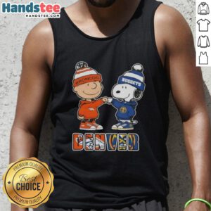 Official Charlie Brown fist bump with Snoopy on a Denver City Sports tank top for Broncos and Nuggets fans.