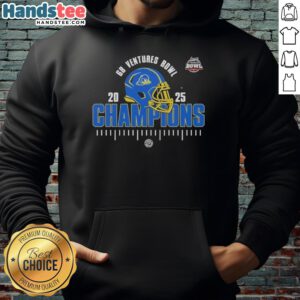 Official Delaware Fighting Blue Hens NCAA Football 2025 68 Ventures Bowl Champions Hoodie in blue and gold.
