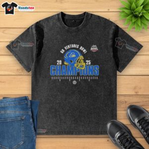 Official Delaware Fighting Blue Hens NCAA Football 2025 Ventures Bowl Champions washed t-shirt in blue.