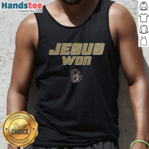 Official James Madison Dukes Football Jesus Won Tank Top design featuring team colors and graphics for fans.