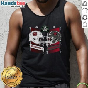 Official Missouri State Bears vs Arkansas State Red Wolves 2025 Xbox Bowl helmet tank top featuring team logos and colors.