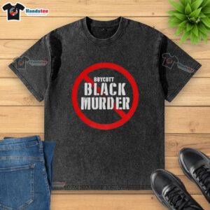 Official Mysonne Linen Boycott Black Murder Washed T-Shirt featuring bold graphics and a stylish design.