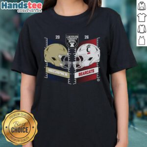 Official Navy Midshipmen vs Cincinnati Bearcats 2025 Autozone Liberty Bowl head-to-head helmet on ladies tee shirt.