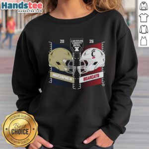 Alt Text: Navy Midshipmen vs Cincinnati Bearcats 2025 Autozone Liberty Bowl helmet sweatshirt design featuring team logos.