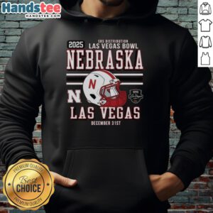 Alt Text: Official Nebraska Huskers Football 2025 Las Vegas Bowl Bound helmet hoodie featuring team colors and logo.