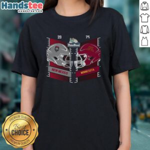 Alt Text: Official New Mexico Lobos vs Minnesota Golden Gophers 2025 Rate Bowl head-to-head helmet design on ladies tee.