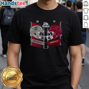 Official New Mexico Lobos vs. Minnesota Golden Gophers 2025 Rate Bowl helmet T-shirt featuring team logos and colors.