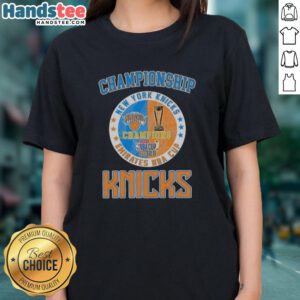 Alt Text: Official New York Knicks Championship Emirates NBA Cup 2025 ladies tee showcasing team pride and style.