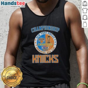 Official New York Knicks Championship Emirates NBA Cup 2025 tank top featuring bold team colors and logo design.