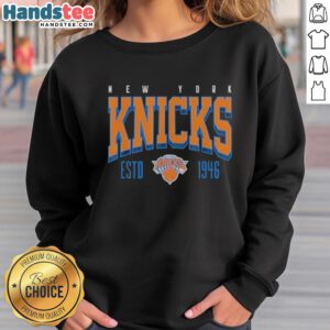 Official New York Knicks NBA Battle Tested sweatshirt, established 1946, featuring team logo and vibrant colors.