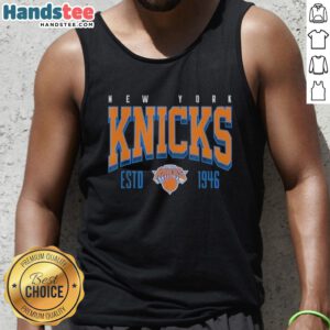Official New York Knicks NBA Battle Tested Estd 1946 tank top showcasing team pride and style for fans.