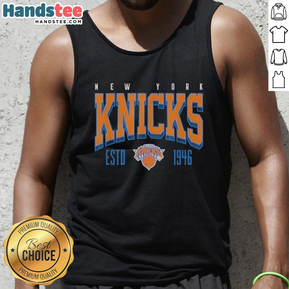 Official New York Knicks NBA Battle Tested Estd 1946 tank top showcasing team pride and style for fans.