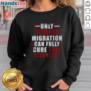 Official Only Reverse Reverse Migration Cure sweatshirt featuring bold graphics, perfect for casual wear and activism.