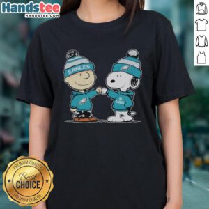 Official Philadelphia Eagles Snoopy and Charlie Brown Best Friends Ladies Tee featuring vibrant team colors and playful design.