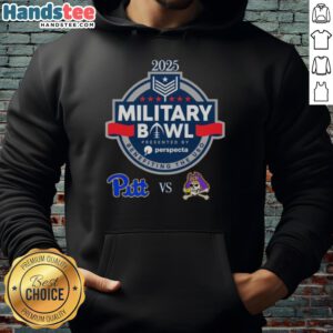 Alt Text: Official Pittsburgh Panthers vs. East Carolina Pirates 2025 Military Bowl hoodie featuring team logos and vibrant colors.
