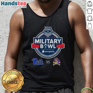 Official Pittsburgh Panthers vs East Carolina Pirates 2025 Military Bowl tank top featuring team logos and vibrant colors.