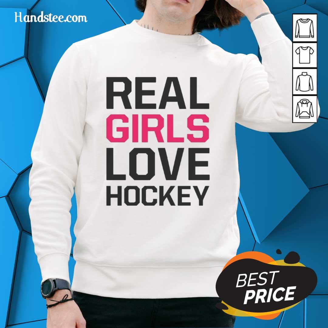 Official Real Girls Love Hockey Sweatshirt in vibrant colors, perfect for hockey enthusiasts and casual wear.