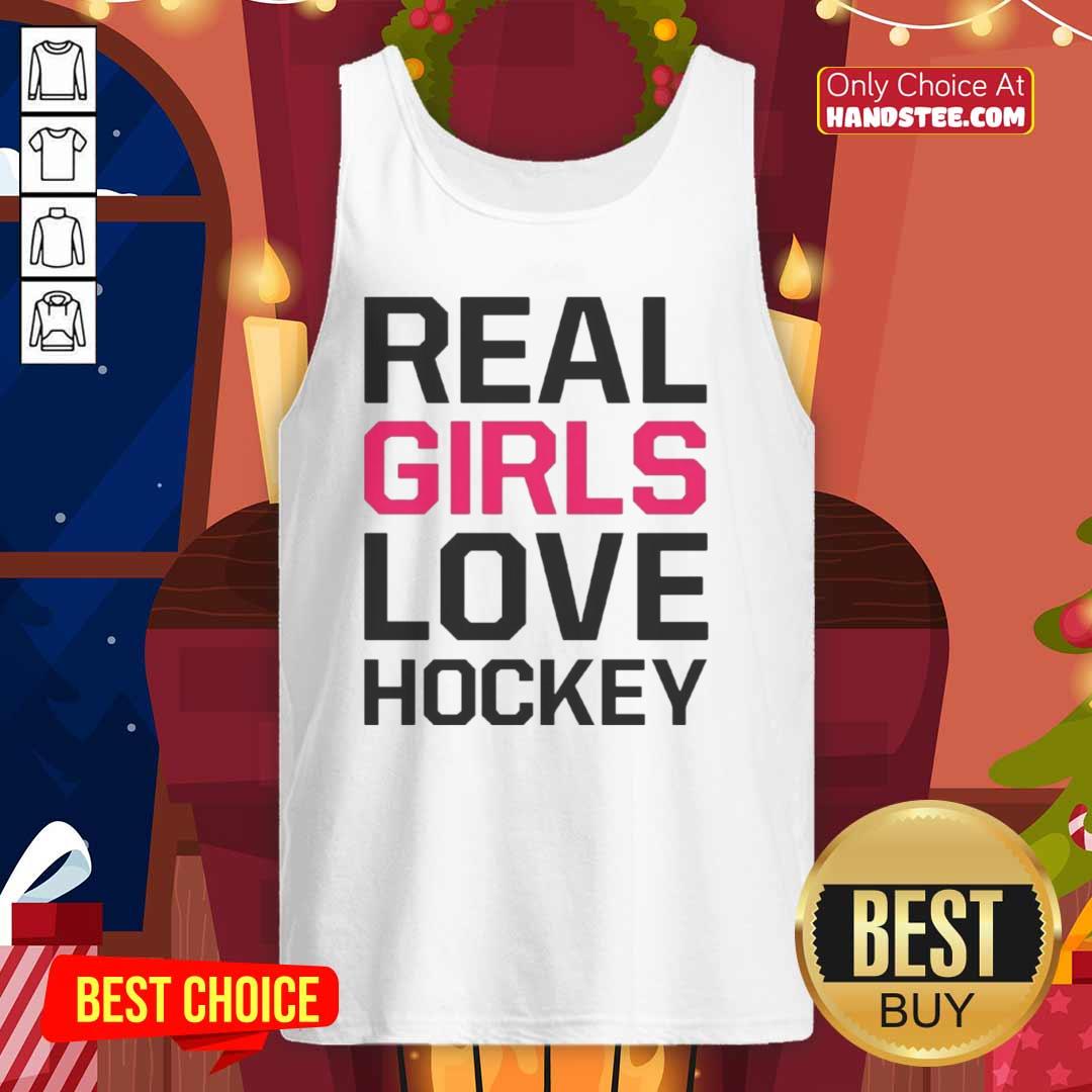 Official Real Girls Love Hockey Tank Top featuring a stylish design for female hockey fans and enthusiasts.