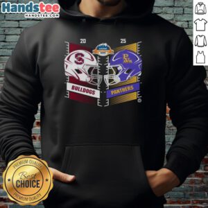 Alt Text: 2025 cricket celebration hoodie featuring South Carolina State Bulldogs vs Prairie View AM Panthers logo.