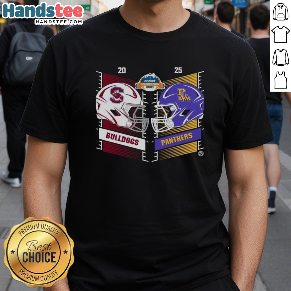Official South Carolina State Bulldogs vs Prairie View A&M Panthers 2025 Cricket Celebration Helmet T-Shirt design.