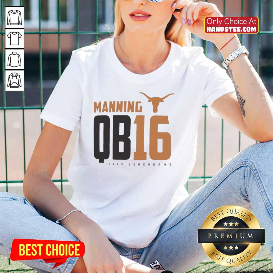 Alt Text: Official Texas Longhorns Manning QB 16 Ladies Tee featuring bold team colors and logo for stylish game day wear.