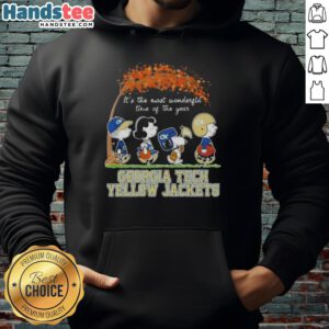 Premium Georgia Tech Yellow Jackets hoodie featuring Snoopy and friends, perfect for autumn festivities.