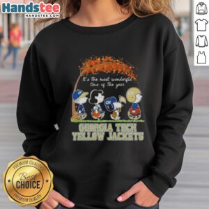 Alt Text: Premium Georgia Tech Yellow Jackets X Peanuts Snoopy sweatshirt for autumn, featuring vibrant graphics and cozy design.