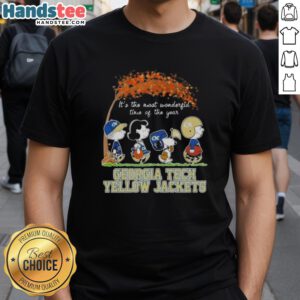 Premium Georgia Tech Yellow Jackets X Peanuts Snoopy and Friends autumn t-shirt featuring festive design and vibrant colors.