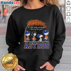 Premium Houston Astros X Peanuts Snoopy sweatshirt for autumn, celebrating the most wonderful time of the year.