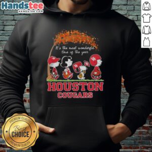 Premium Houston Cougars X Peanuts Snoopy hoodie celebrating autumn with vibrant colors, perfect for the most wonderful time of the year.
