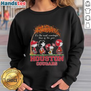 Alt Text: Premium Houston Cougars X Peanuts Snoopy and Friends autumn sweatshirt celebrating It's the Most Wonderful Time of the Year.