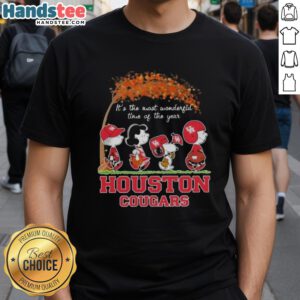 Premium Houston Cougars X Peanuts Snoopy and Friends autumn t-shirt celebrating 'It's The Most Wonderful Time of The Year.'