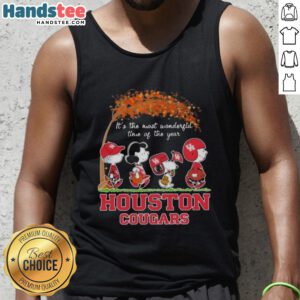Premium Houston Cougars X Peanuts Snoopy and Friends autumn tank top, celebrating the most wonderful time of the year.