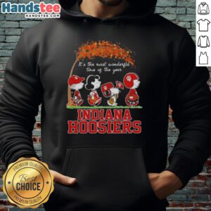 Premium Indiana Hoosiers X Peanuts Snoopy and Friends hoodie for autumn, celebrating 'It's the Most Wonderful Time of the Year.'