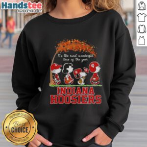 Premium Indiana Hoosiers X Peanuts Snoopy and Friends sweatshirt celebrating autumn and the most wonderful time of the year.