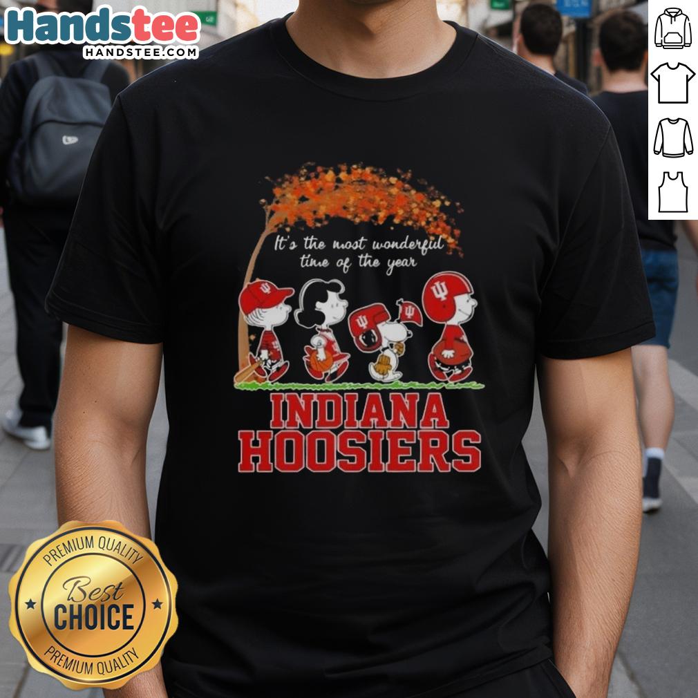 Premium Indiana Hoosiers X Peanuts Snoopy and Friends autumn t-shirt celebrating 'It's The Most Wonderful Time Of The Year.'