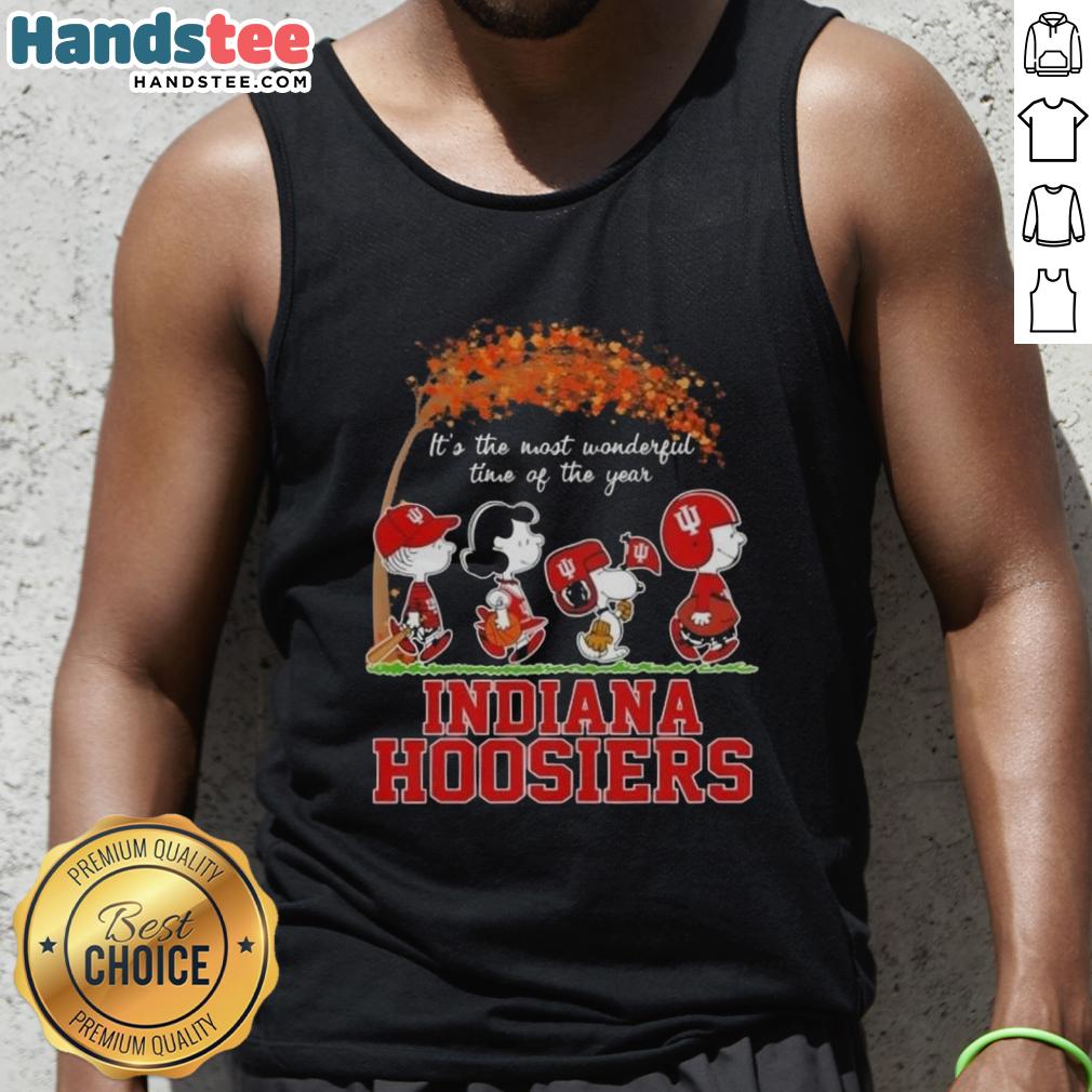 Premium Indiana Hoosiers X Peanuts Snoopy and Friends autumn tank top featuring festive designs for the holiday season.